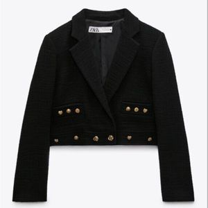 CROPPED BUTTONED TEXTURED BLAZER JACKET